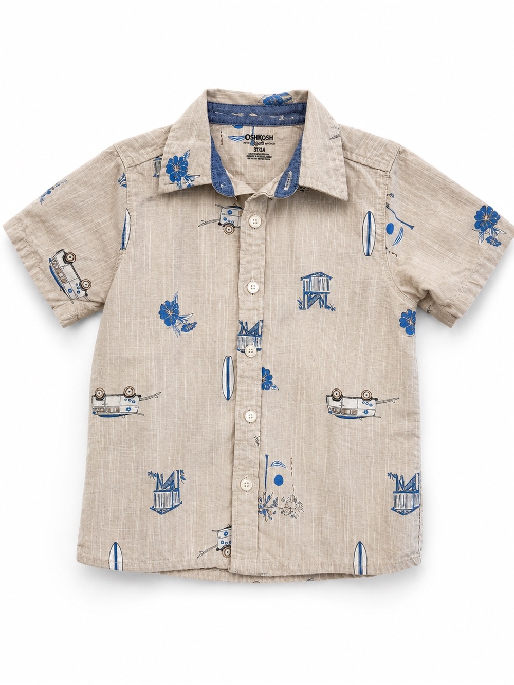 OshKosh Tan & Blue Beach Print Button-Up Shirt for boys 3T